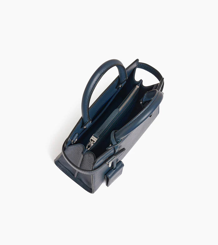 Small Handbag In Grained Twilight Blue Leather