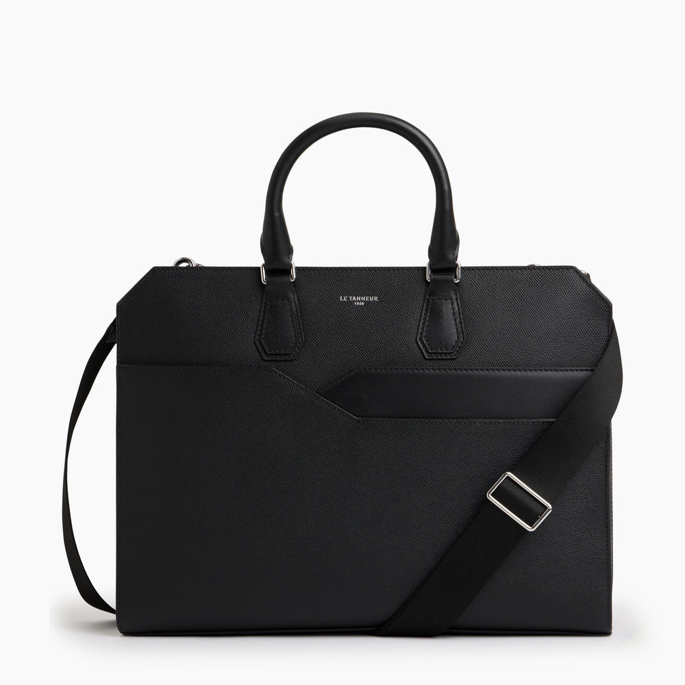 Gaston 15" Cross Grain Leather Briefcase - Black