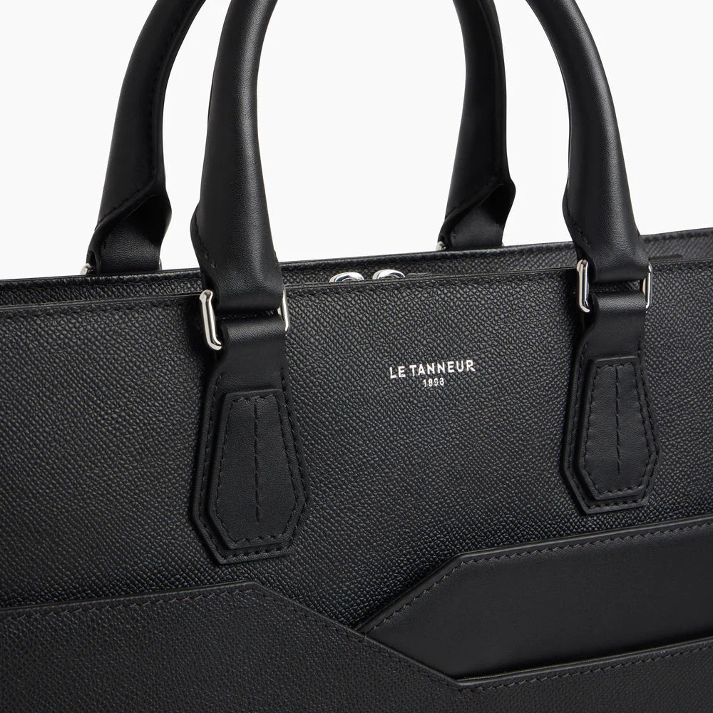 Gaston 15" Cross Grain Leather Briefcase - Black