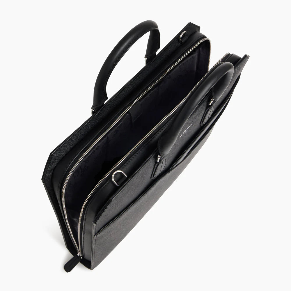 Gaston 15" Cross Grain Leather Briefcase - Black