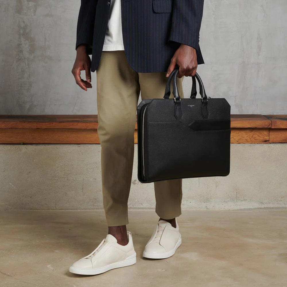 Gaston 15" Cross Grain Leather Briefcase - Black