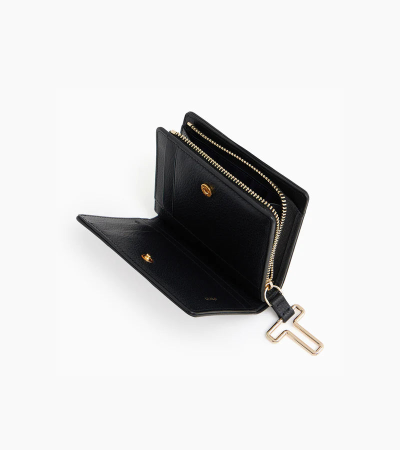 Juliet Small Grained Leather Wallet Black Tan