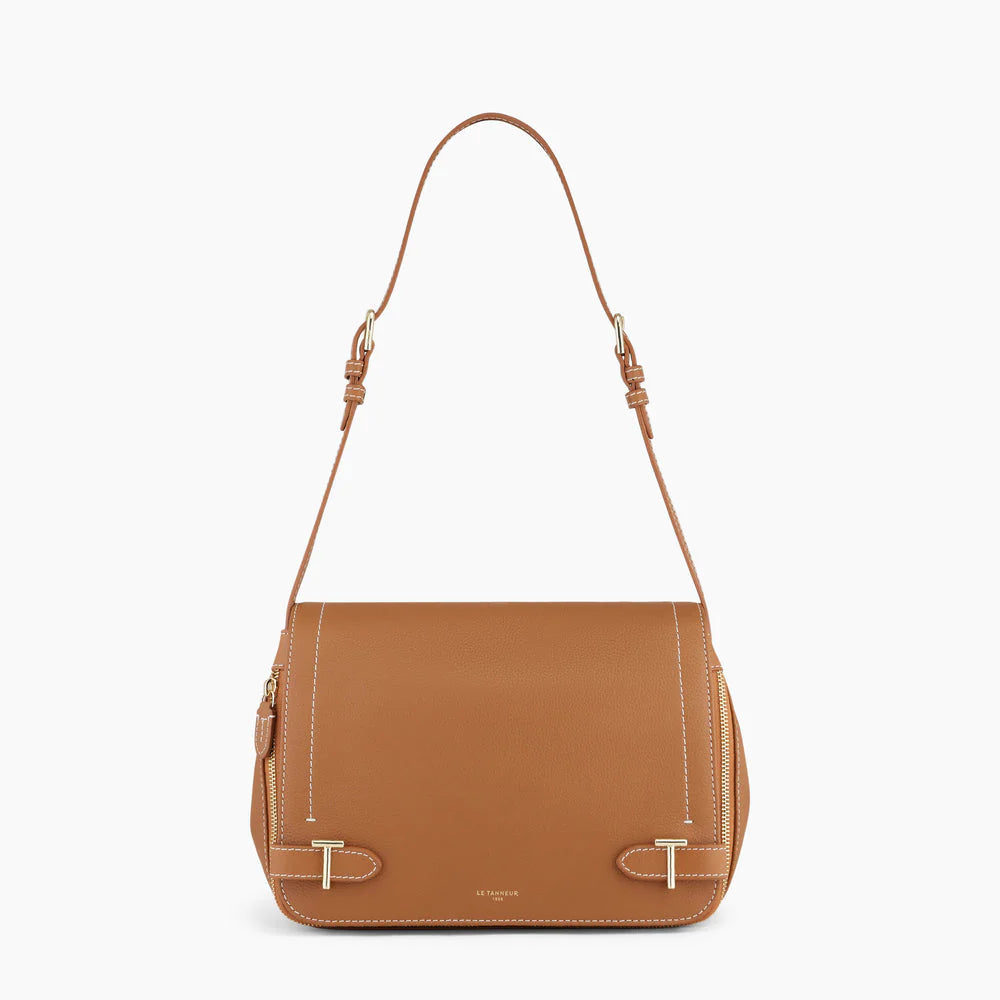 Simone Medium-Sized Bag With Crossbody Strap In Brown Grained Leather