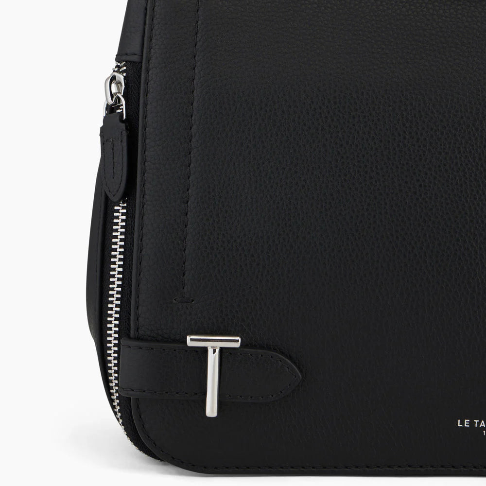 Simone Medium-Sized Bag With Crossbody Strap In Black Grained Leather