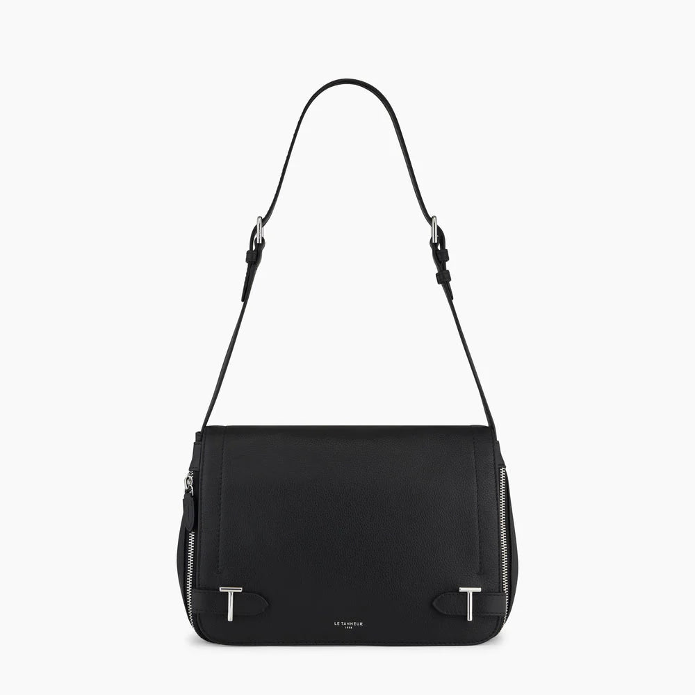 Simone Medium-Sized Bag With Crossbody Strap In Black Grained Leather
