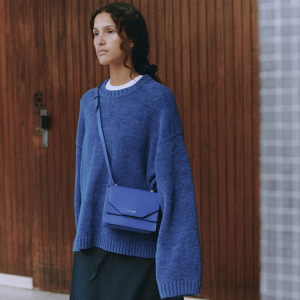 Naya Mini Shoulder Bag In Cork Effect Horizon Blue Leather