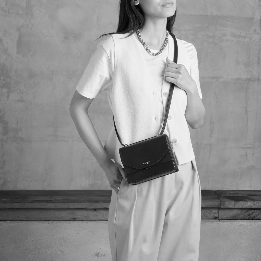 Naya Mini Shoulder Bag In Cork Effect Black Leather