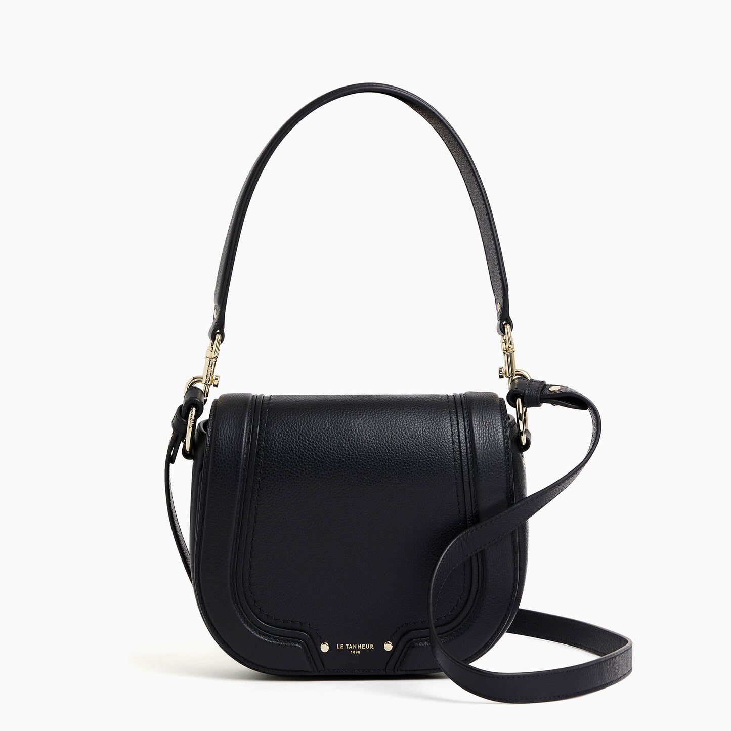 Ella Medium Crossbody Bag In Grained Leather - Black