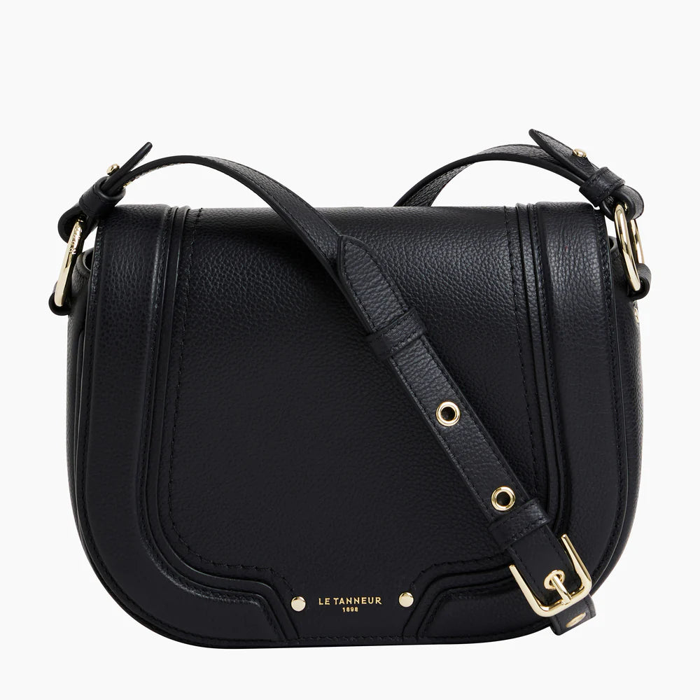 Ella Medium Crossbody Bag In Grained Leather - Black