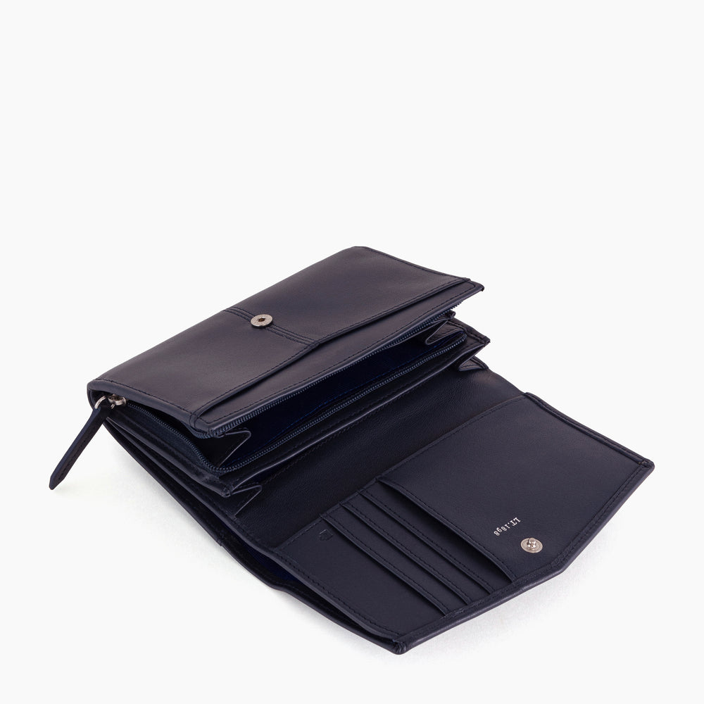 Charlotte Large Zipped Wallet In Smooth Blue Leather