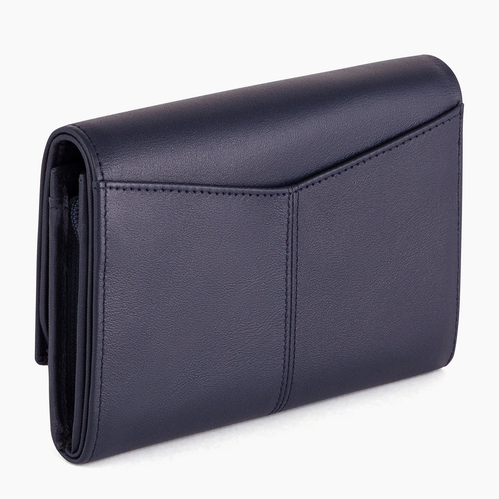 Charlotte Large Zipped Wallet In Smooth Blue Leather