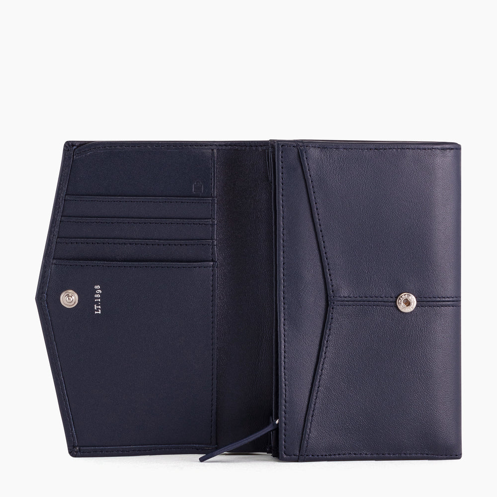 Charlotte Large Zipped Wallet In Smooth Blue Leather