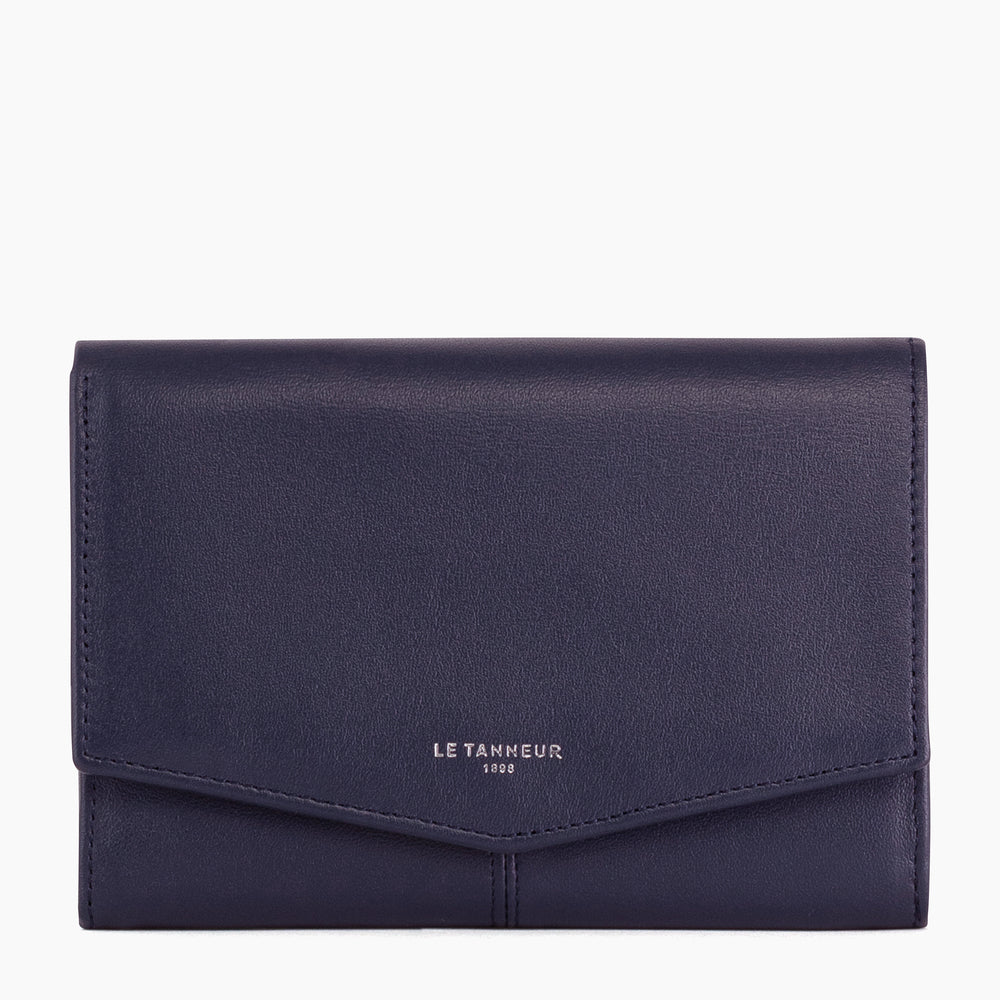 Charlotte Large Zipped Wallet In Smooth Blue Leather