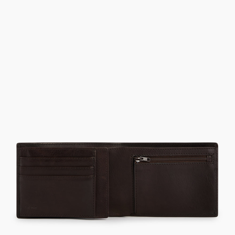 Gary Medium Horizontal Wallet Model 2 Flaps In Oiled Brown Leather