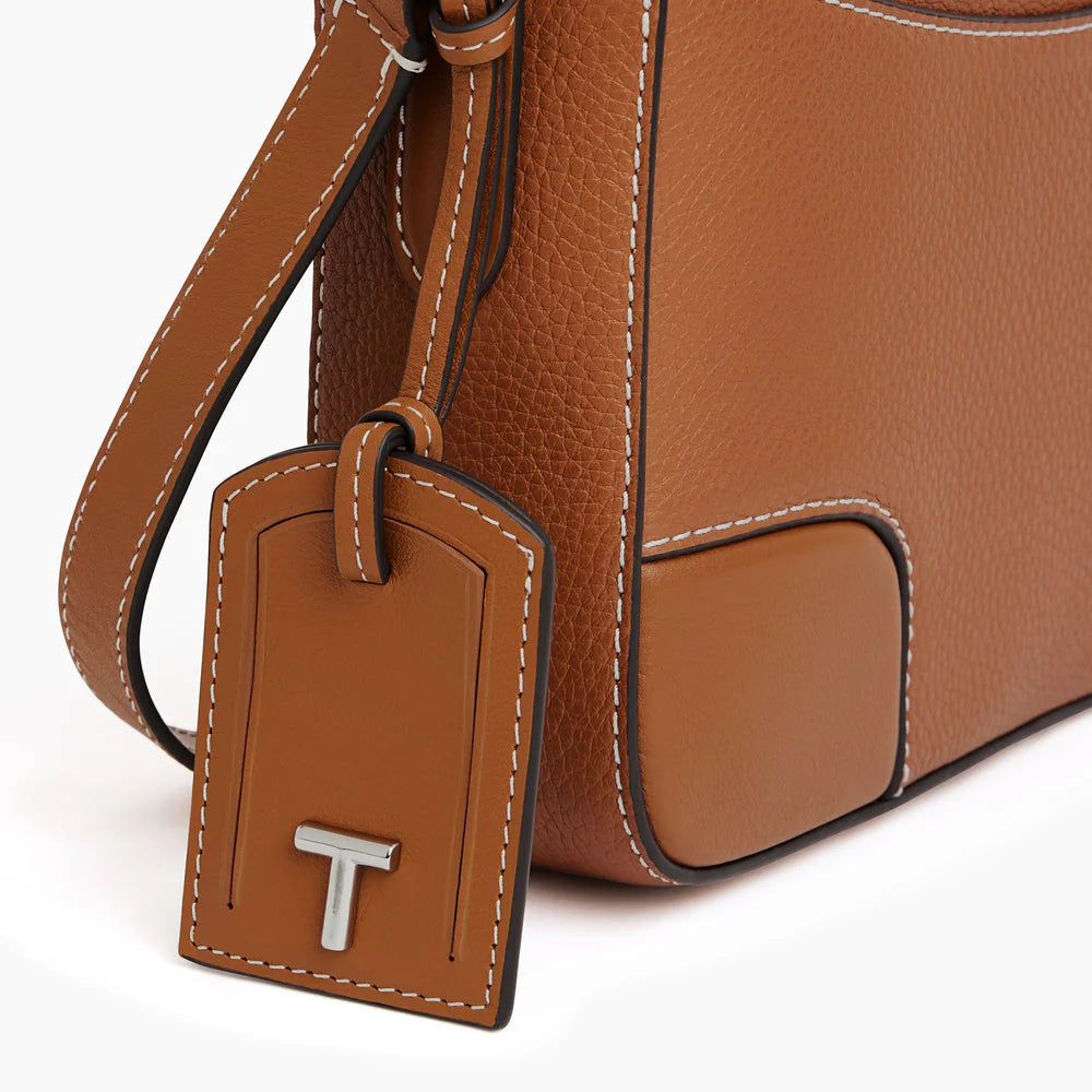 Romy Medium Shoulder bag In Smooth Brown Grained Leather