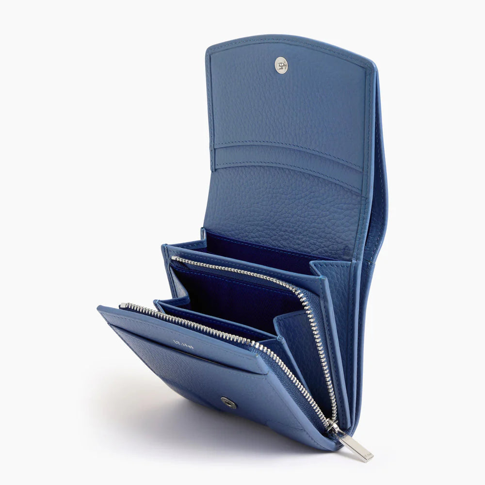 Romy Coin Case With Flap Closure In Horizon Blue Grained Leather