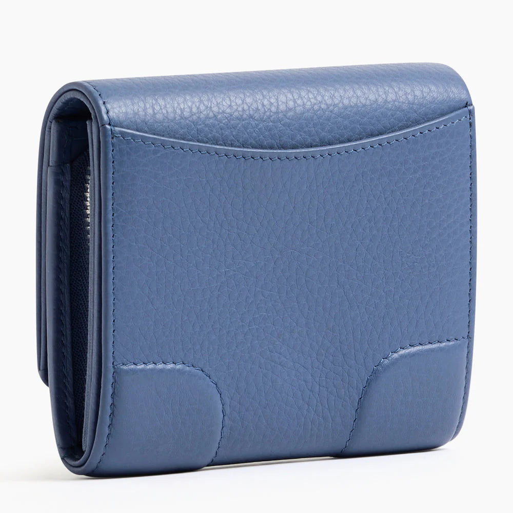 Romy Coin Case With Flap Closure In Horizon Blue Grained Leather