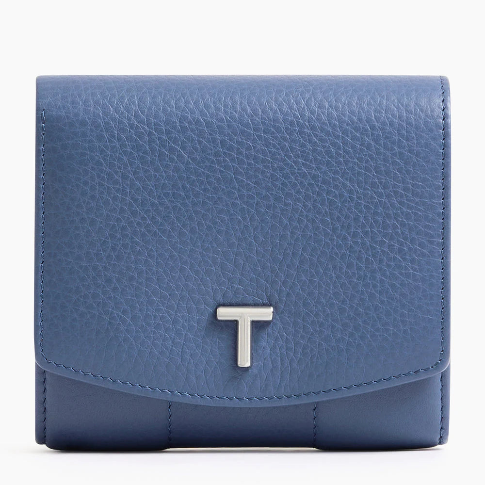 Romy Coin Case With Flap Closure In Horizon Blue Grained Leather