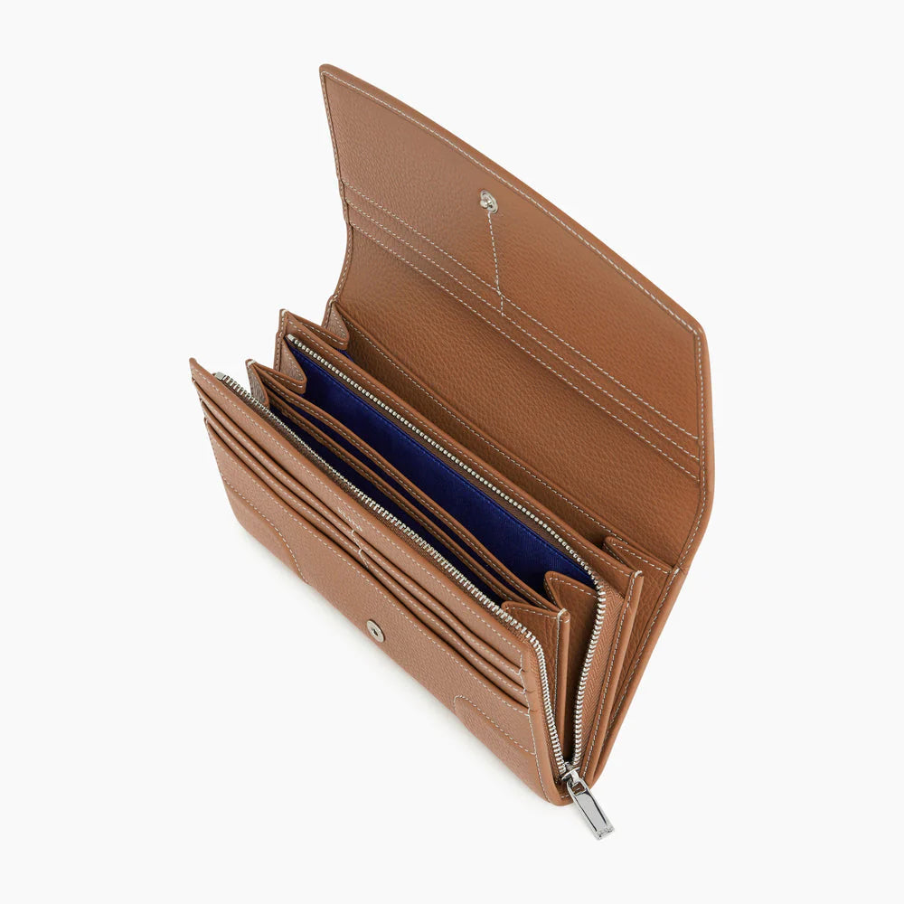 Romy Large Zipped Wallet In Tan Brown Grained Leather