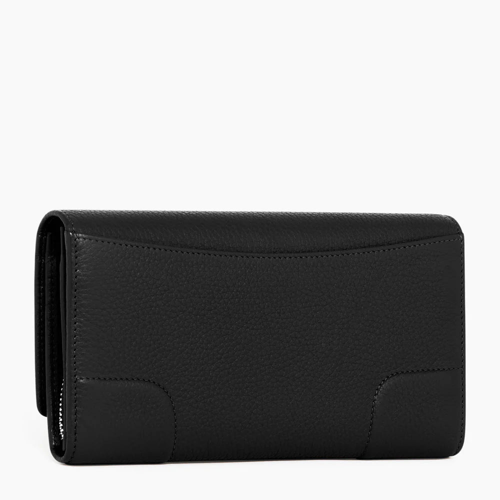 Romy Large Zipped Wallet In Black Grained Leather