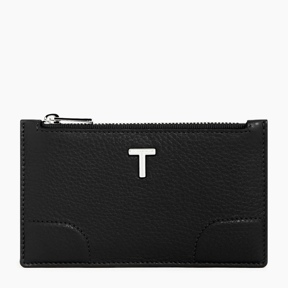 Romy Zipped Cardholder In Black Grained Leather