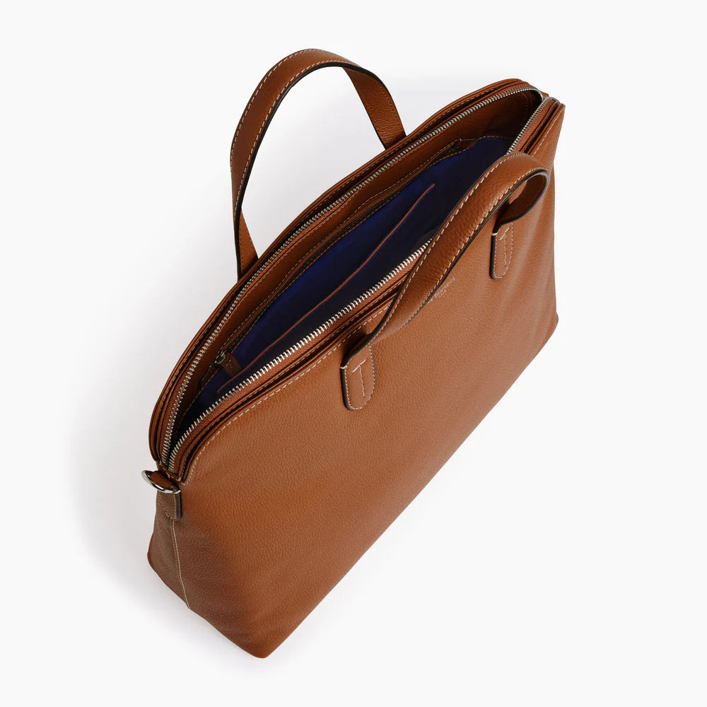 Sophie 15" Briefcase With 1 Gusset In Tan Brown Grained Leather