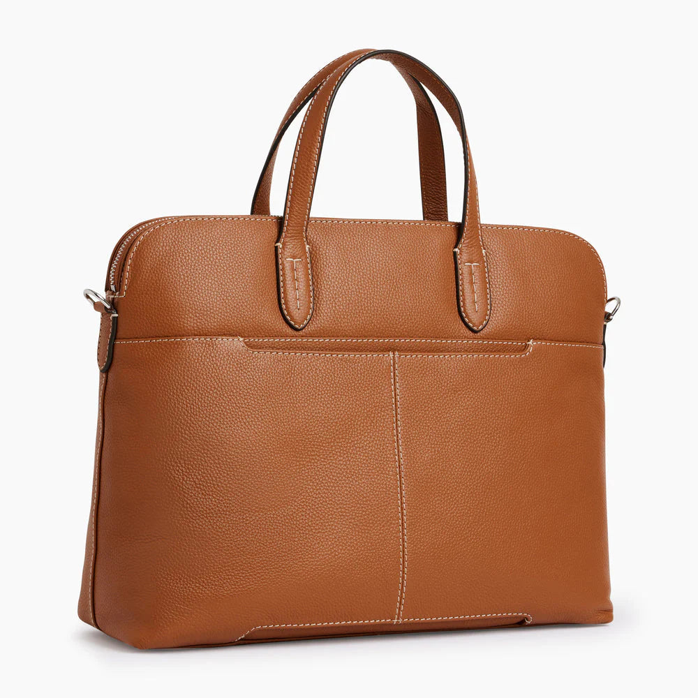 Sophie 15" Briefcase With 1 Gusset In Tan Brown Grained Leather