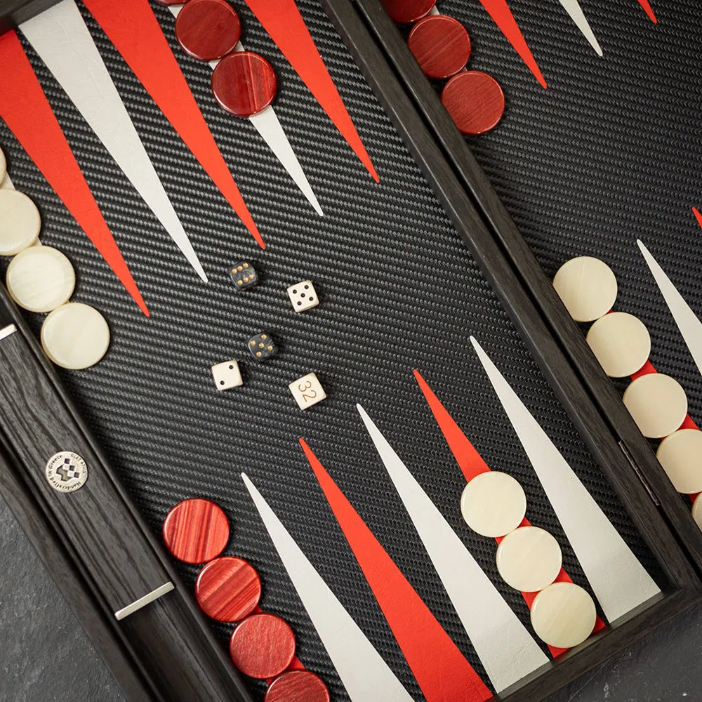 Handmade Classic Black & Red Inlaid Carbon Fiber Backgammon
