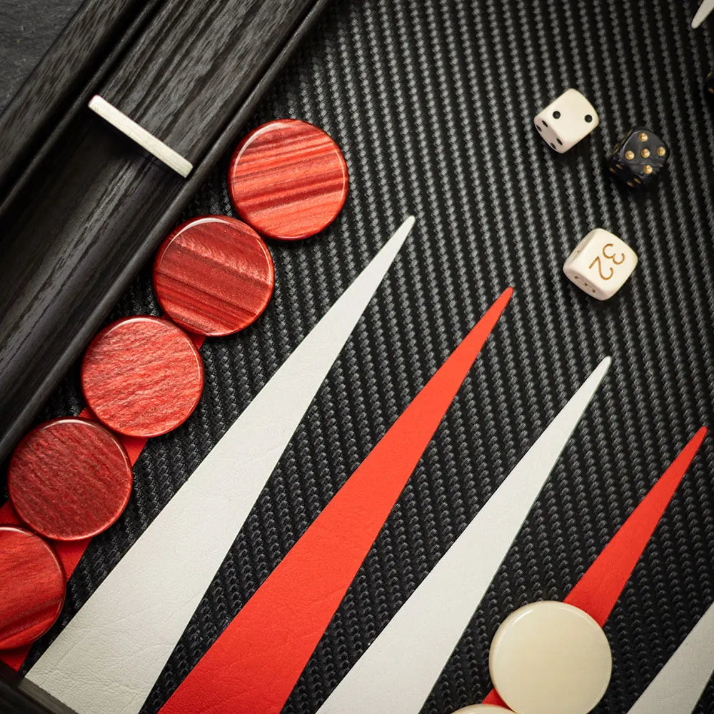 Handmade Classic Black & Red Inlaid Carbon Fiber Backgammon