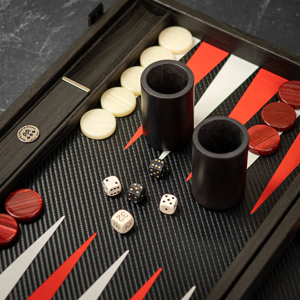 Handmade Classic Black & Red Inlaid Carbon Fiber Backgammon