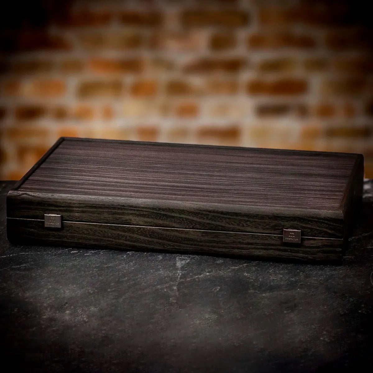 Handmade Black Oak With Silver Stripes Inlaid Backgammon With Red Burl & Grey Points