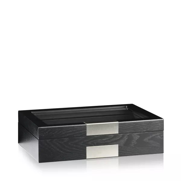 Watch Box Monteray Black Satin Mineral Glass For 10 Watches