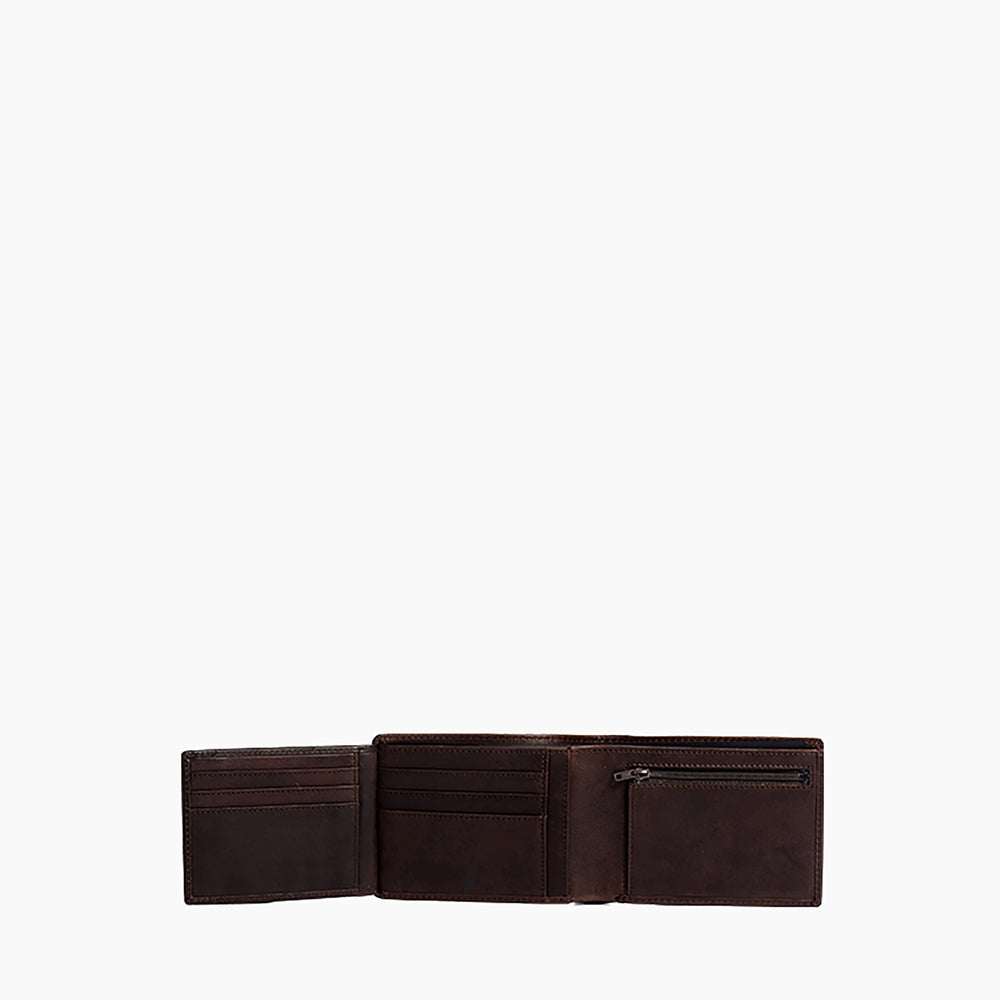 Gary Medium Horizontal Wallet Model 2 Flaps In Oiled Brown Leather