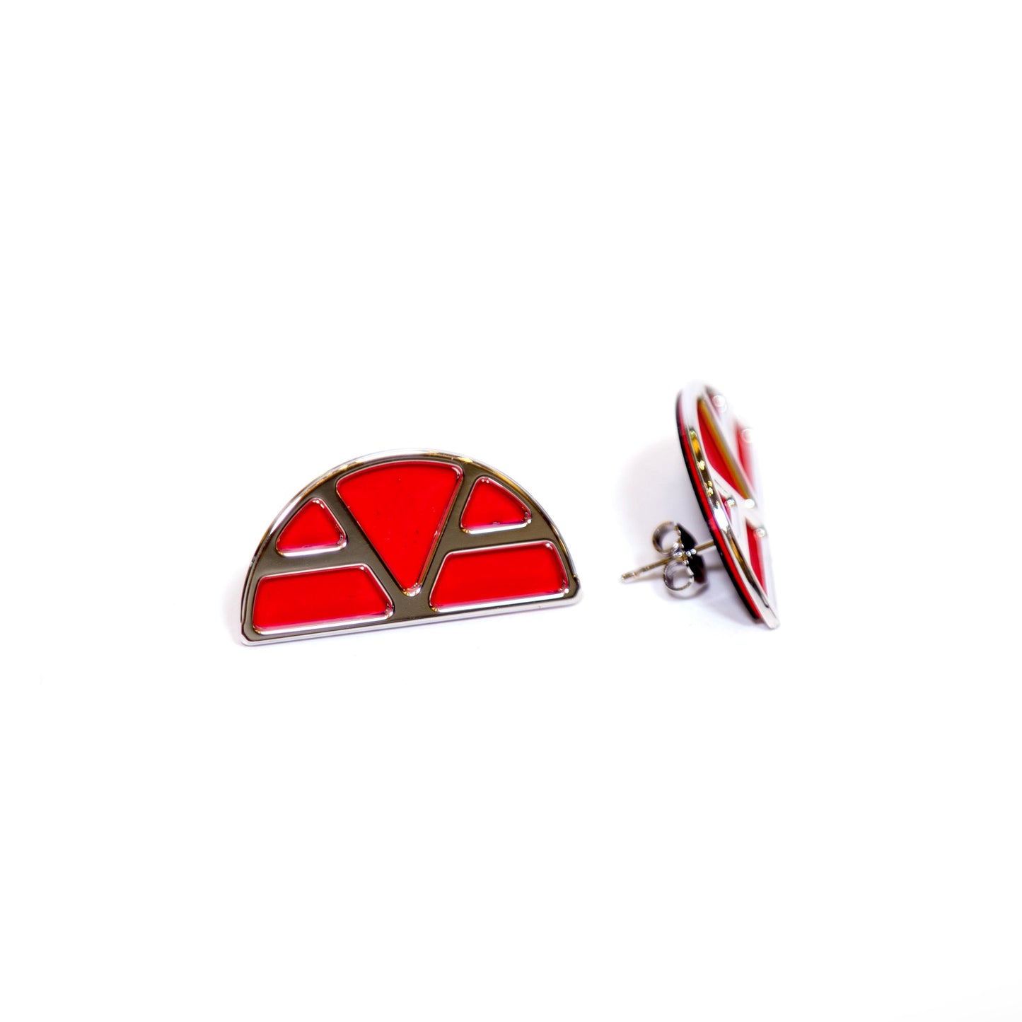 Ibiza Brass Gold Finish-Leather Black Glitter Red Earrings