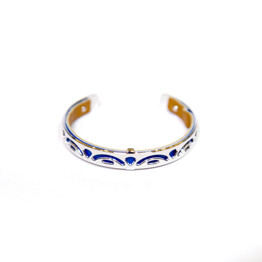 Poisson Silver Finish Bracelet Leather Blue Moutarde