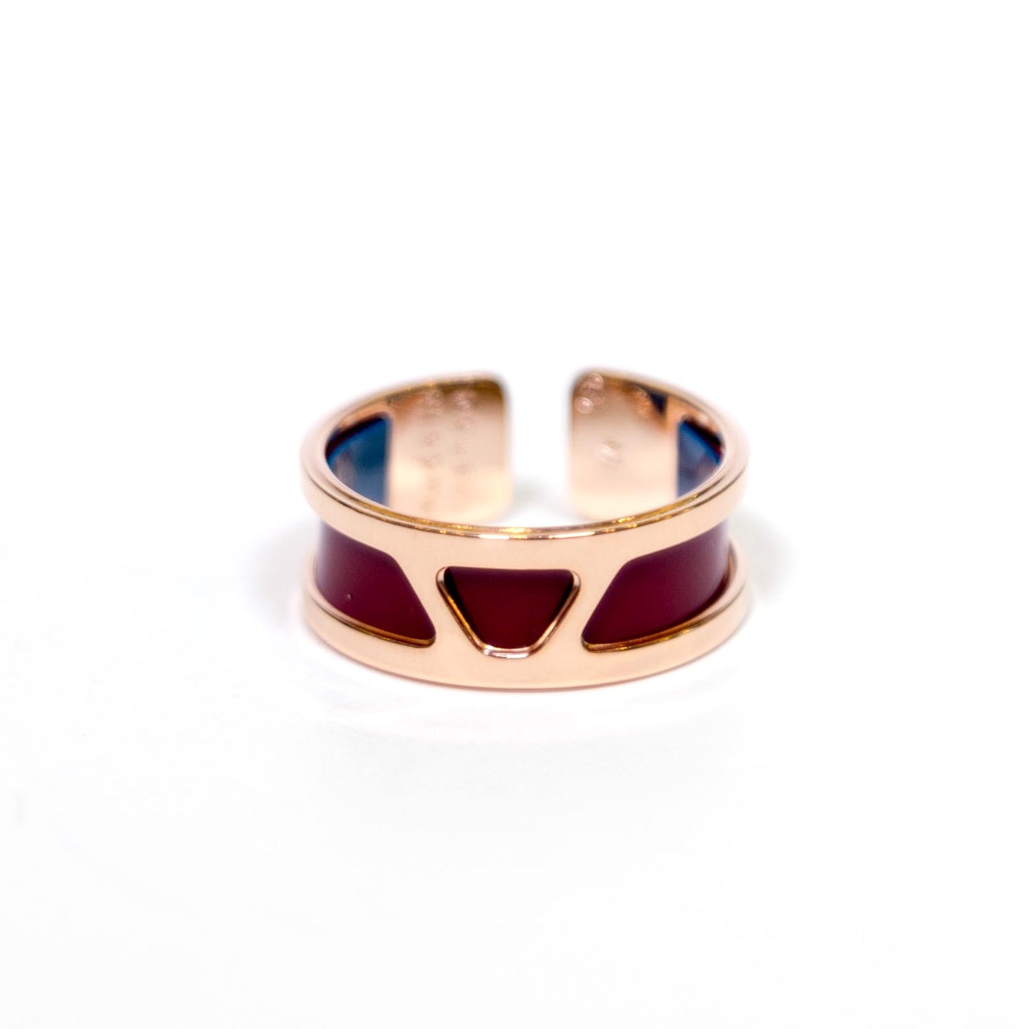 Ibiza Small Size Rose Gold Leather Denim Blue Burgundy Ring