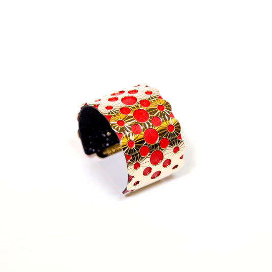 Bosquet Gold Finish Bracelet Leather Black Glitter Red