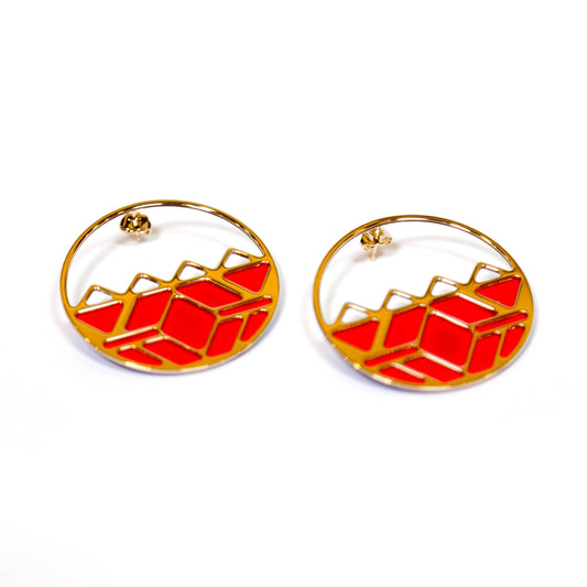 Inca Gold Finish Leather Corail Taupe Earrings