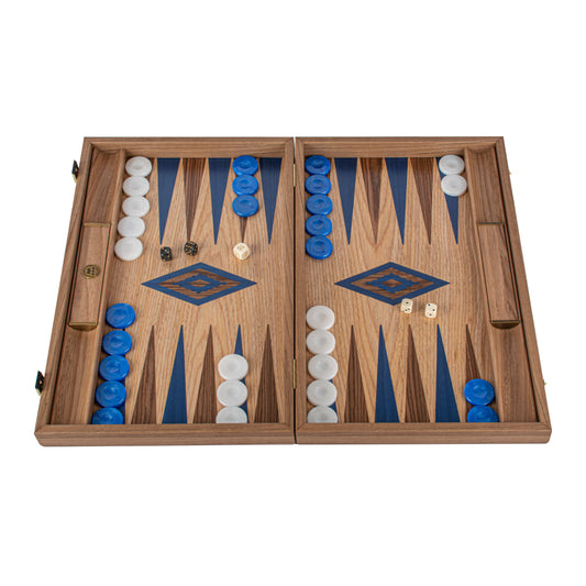 Handmade Oak & American Walnut Inlaid Backgammon With Blue & Walnut Points