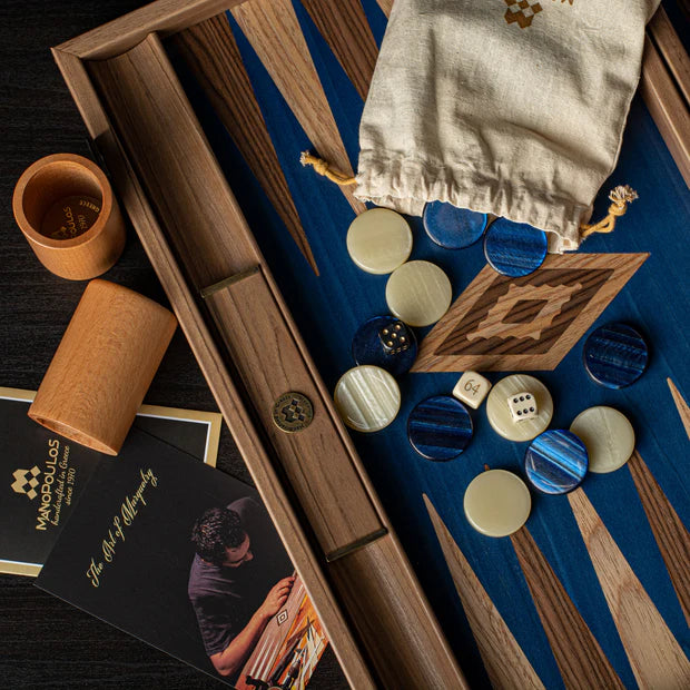 Premium Handcrafted Walnut with Blue Oak Backgammon Set