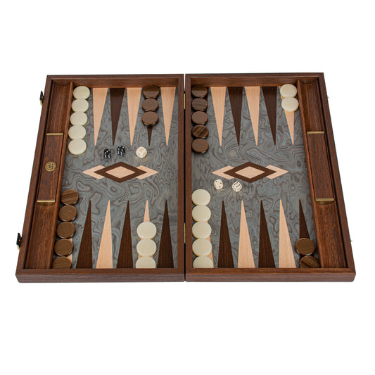 Handmade Pearly Grey Vavona Inlaid Backgammon With Oak & Wenge Points