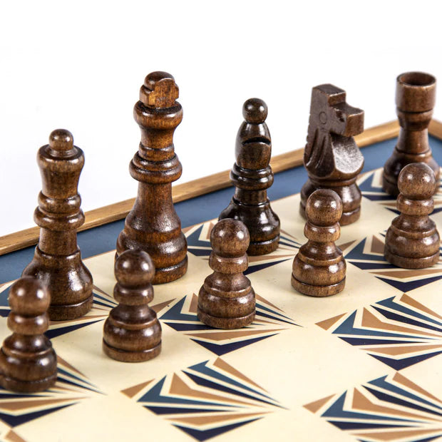 Navy Blue 4-in-1 Combo Game Set: Chess, Backgammon, Ludo & Snakes