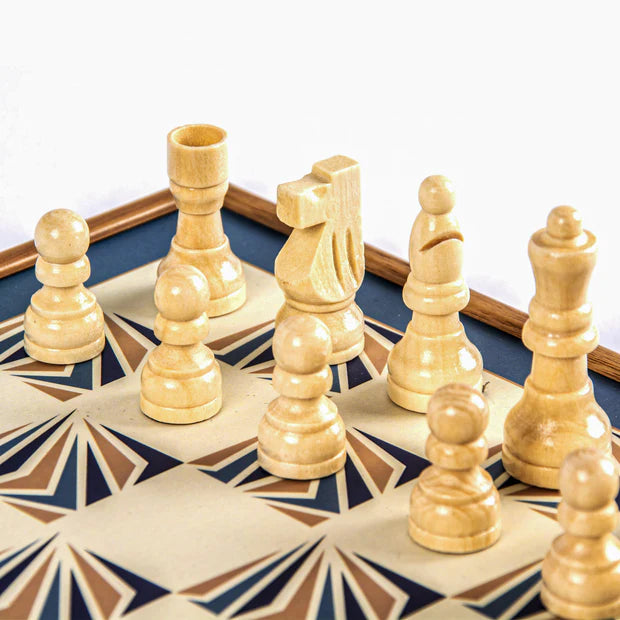 Navy Blue 4-in-1 Combo Game Set: Chess, Backgammon, Ludo & Snakes