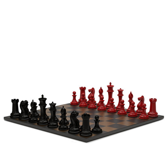 Neochess Hand Carved Wooden Series Red vs Black With Wooden Gold Square Board
