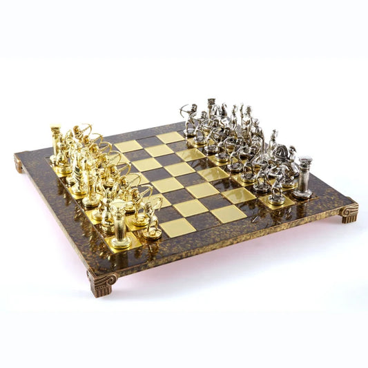 Handcrafted Archers Chess Set - Gold & Silver Chessmen with Bronze Board (Large)