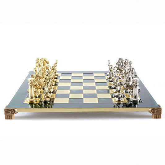 Greek Roman Period Metal Chess Gold Silver With Green Base with chess wooden box