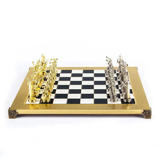 Handcrafted Discus Thrower Chess Set, Gold & Silver Chessmen (Medium)