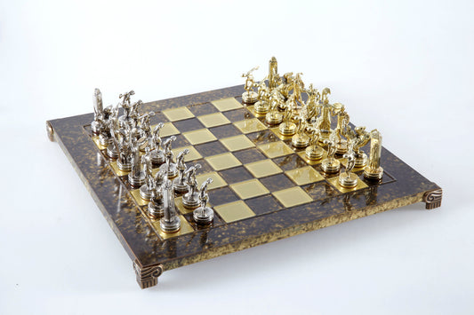 Aceidon Athena Thrower Metal Chess Gold Silver Brown Base with chess wooden box