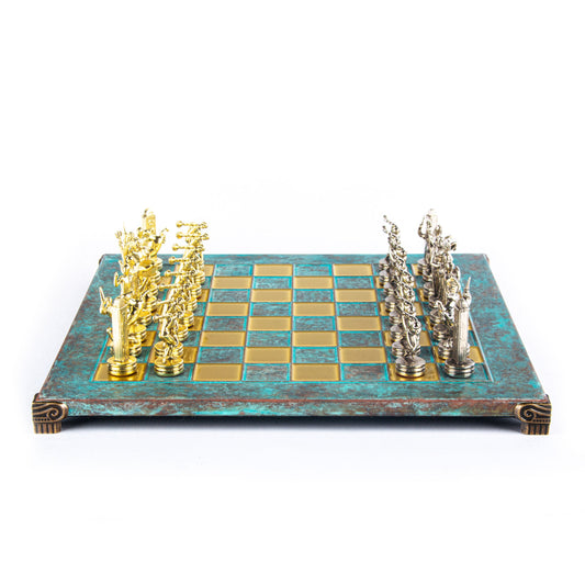 Aceidon Athena Thrower Metal Chess Gold Silver Turquoise Base chess wooden box