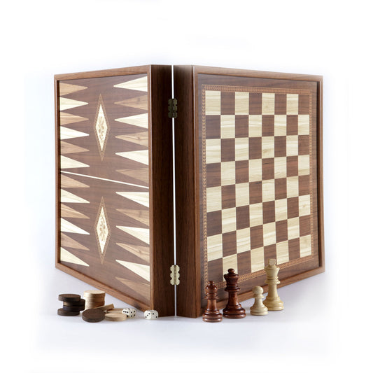 Chess Backgammon Classic Walnut Wooden Case